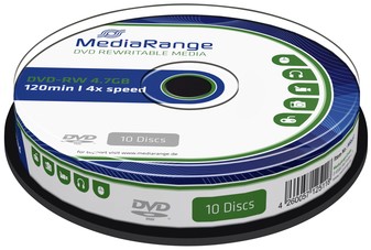 DVD-RW MEDIARANGE 4.7GB 120MIN 4X SPEED CAKE 10 10 Stuk
