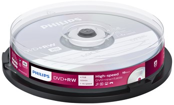 DVD+RW Philips 4.7GB 4x SP (10) 10 Stuk