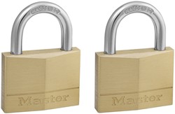 Hangslot MasterLock 2 gelijksluitend messing 50mm 2 Stuk