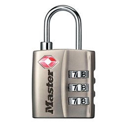 Hangslot Masterlock 3-cijfer TSA nikkel 30mm 1 Stuk