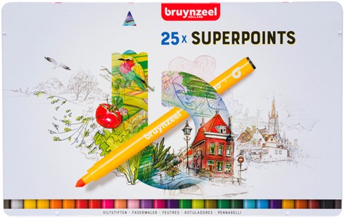Viltstift Bruynzeel Creatives Superpoints assorti blik à 25 stuks