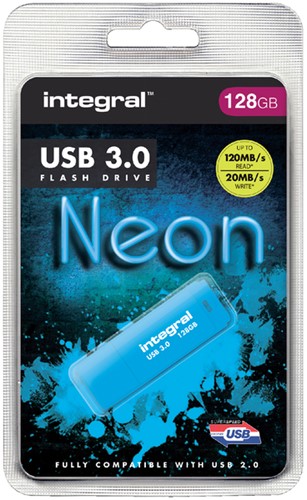 USB-STICK INTEGRAL 128GB 3.0 NEON BLAUW 1 Stuk
