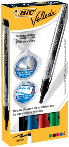 VILTSTIFT BIC VELLEDA WHITEBOARD ROND M ASS (4) 4 Stuk
