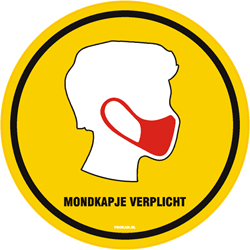 WAARSCHUWINGSSTICKER ROND MONDKAPJE VERPLICHT GL/ZW
