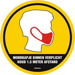 WAARSCHUWINGSSTICKER ROND MONDKAPJE BINNEN VERPLICHT 